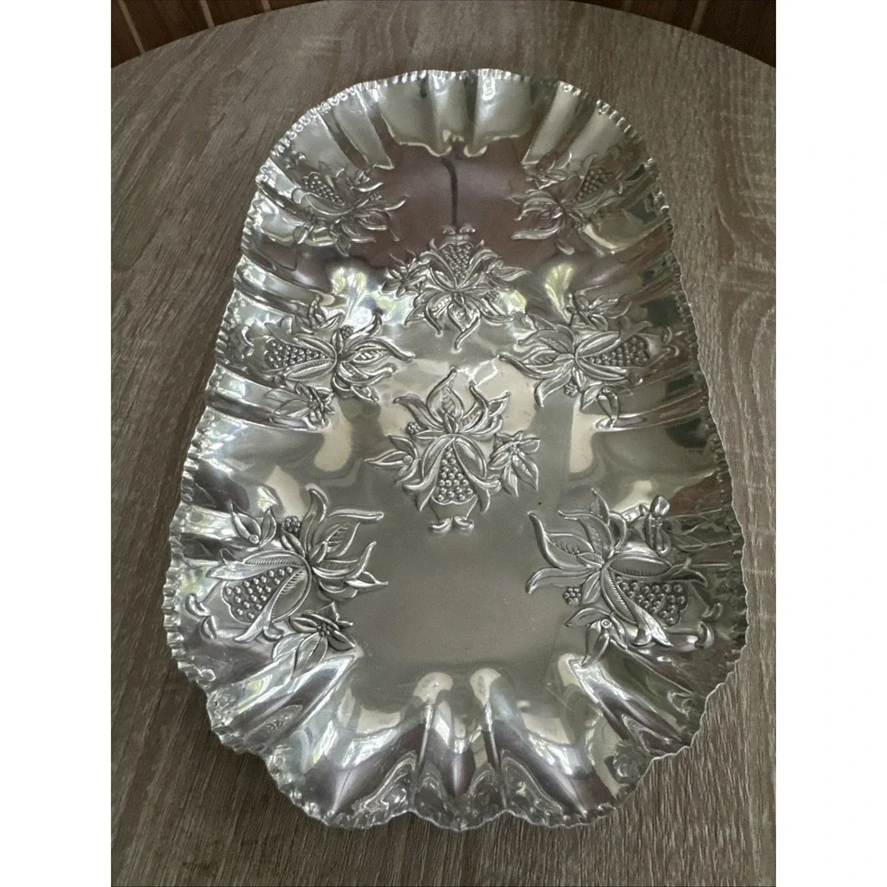 Vintage Hammered And Pressed Aluminum Bread Serving Tray